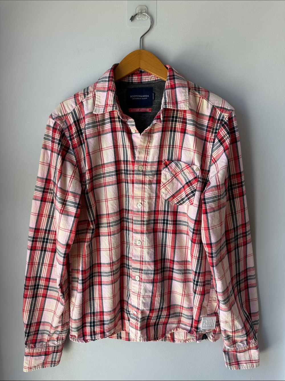Scotch & Soda Altitude Attitude Medium Pink & Red Cotton Flannel Long Sleeve